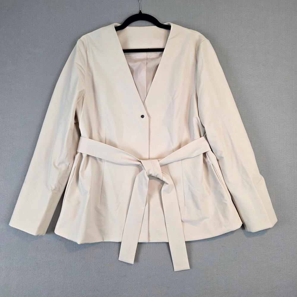 ADAY Trailblazer Wrap Blazer Jacket Oat Beige Recycled Stretch with Belt sz Lg